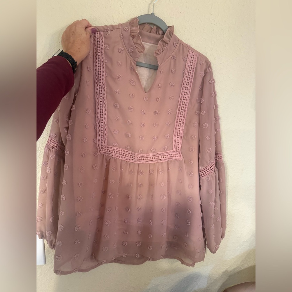 Chic Mauve Lace-Trimmed Women's Blouse